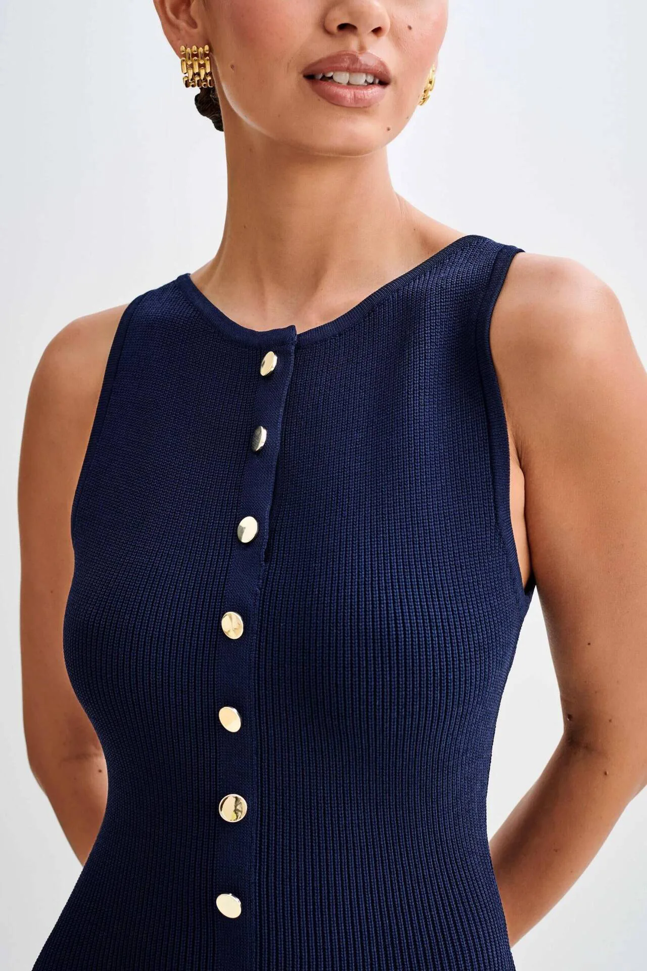 2024 Summer Elegant Lady Knitted Single Breasted Long Dresses Women Solid Sleeveless O Neck Button Bodycon Party Female Vestidos - Image 6