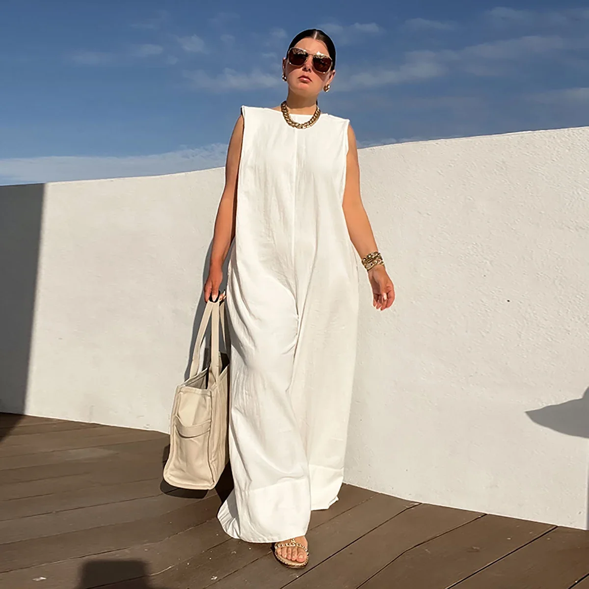 Yeezzi Solid Color Sleeveless Wide Leg Fitness Summer Fashion Female Loose Black White Casual Cool Jumpsuits For Women 2025 New - Image 4