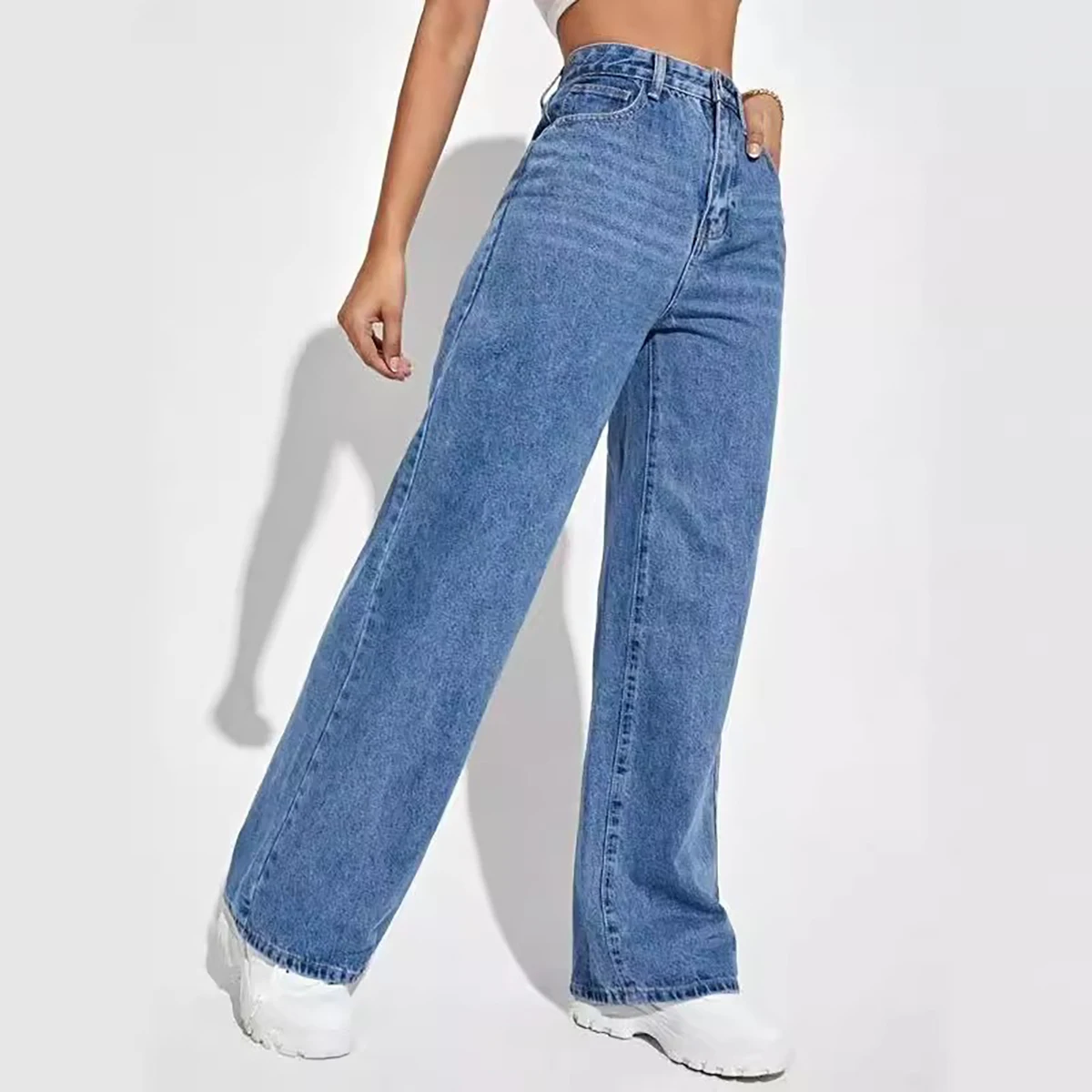 Women's new dark blue wide leg straight jeans slimming all-match - Image 4
