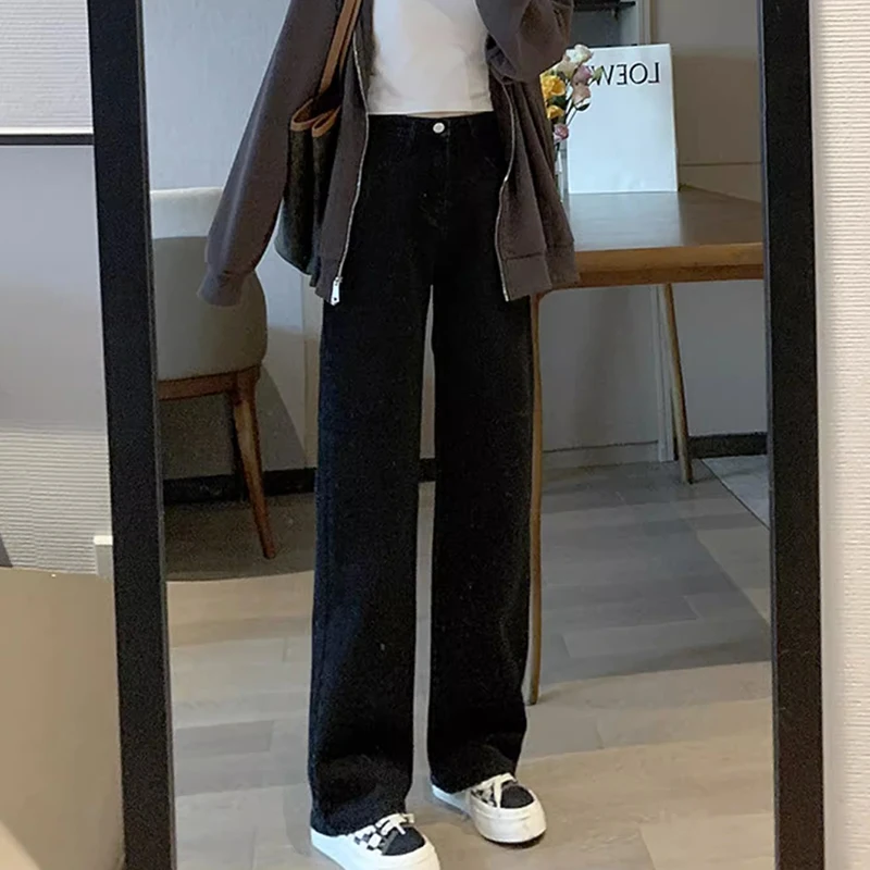 Woman Vintage Wide Leg Jeans Girls High Waist Pants Female Fashion Black Black Grey Retro Blue Light Blue Pink Denim Trousers - Image 8