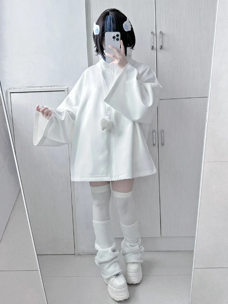 Spring Japanese Casual Solid Hoodies Women Loose Y2k Aesthetic Oversized Embroidery Coats Harajuku Zipper Grunge Sweatshirts - Image 3