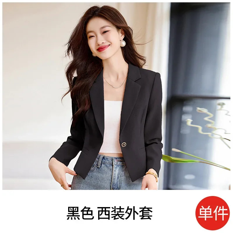 High quality short blazer for women single breasted long sleeve new spring 2025 elegant fashion office clothes black white pink - Image 6
