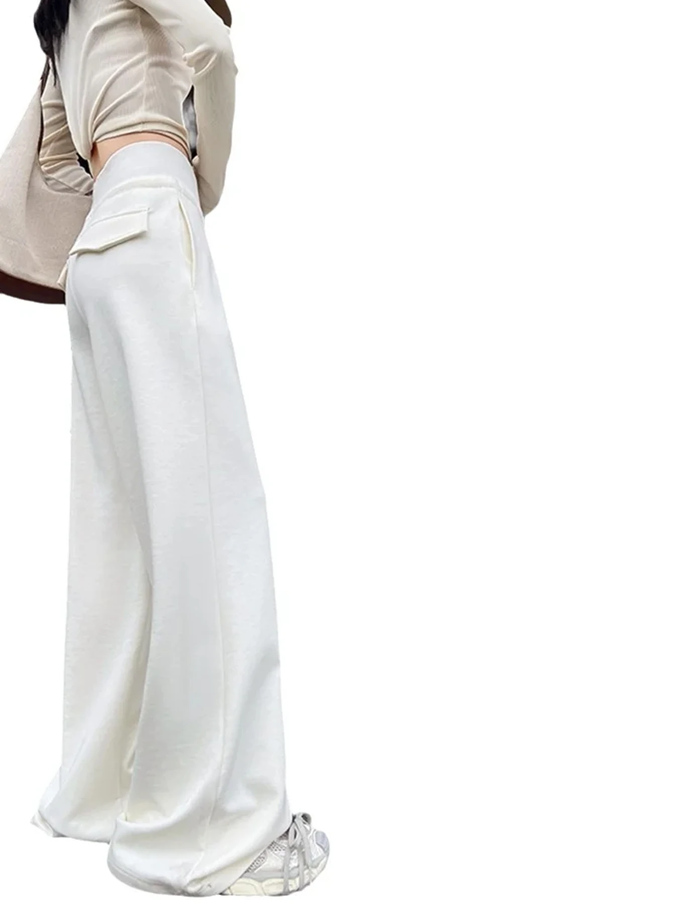 Women's gray sports high waist hanging loose slimming straight leg wide leg pants American sweatpants. - Image 2