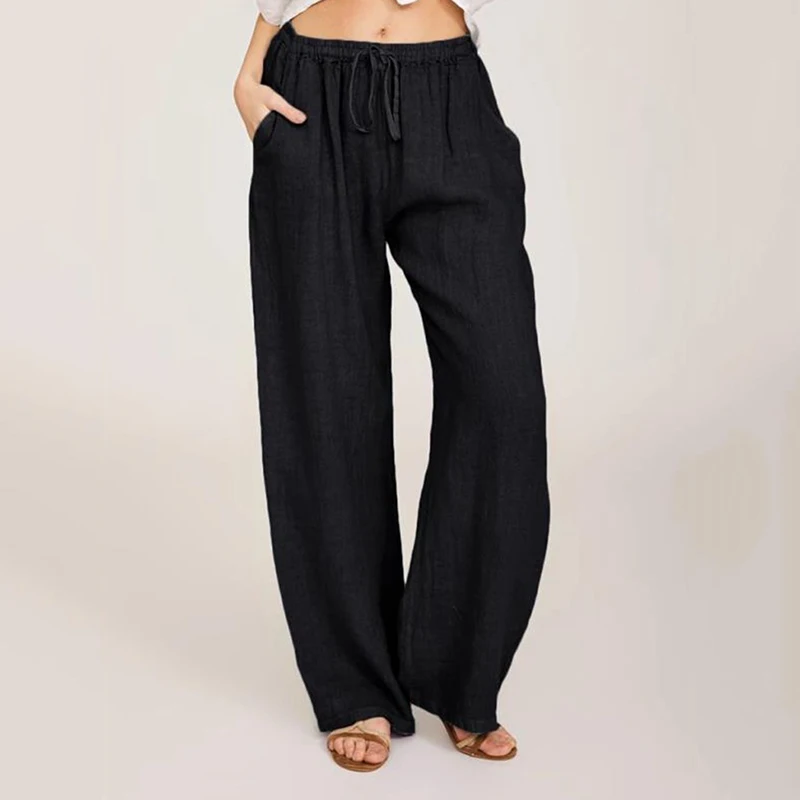Epligg Summer Autumn Cotton Linen Wide Leg Pants for Women Pants Full Length Casual Pants Female Solid Loose Straight Trousers - Image 2