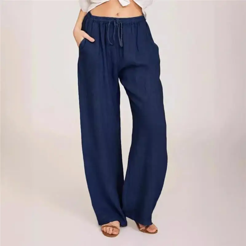 Epligg Summer Autumn Cotton Linen Wide Leg Pants for Women Pants Full Length Casual Pants Female Solid Loose Straight Trousers - Image 3