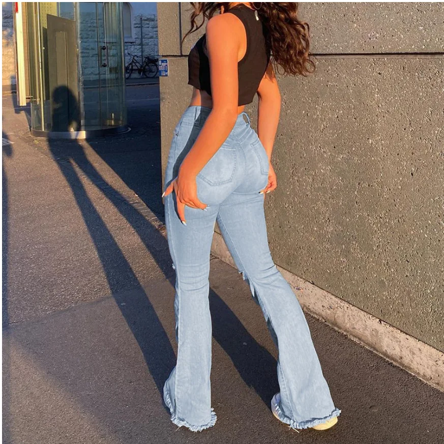 2023 New High Waist Ripped Boot Cut Jeans For Women Fashion Stretch Knee Ripped Denim Flared Pants Casual Female Trousers S-2XL - Image 2