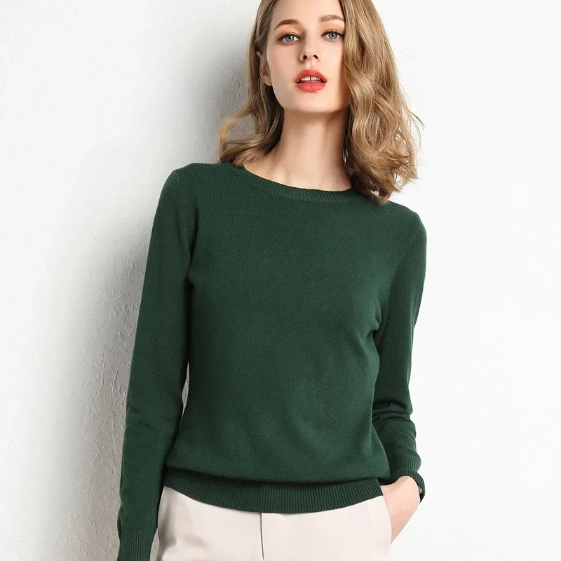 2023 Women Slim O-Neck Pullover Cashmere Wool Blending Sweater Autumn And Winter Long-Sleeved Knit Bottoming Shirt Large Size - Image 7