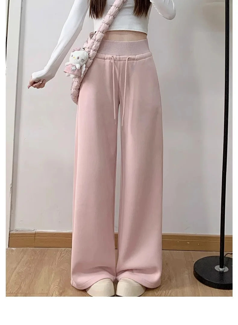 Women's gray sports high waist hanging loose slimming straight leg wide leg pants American sweatpants. - Image 11