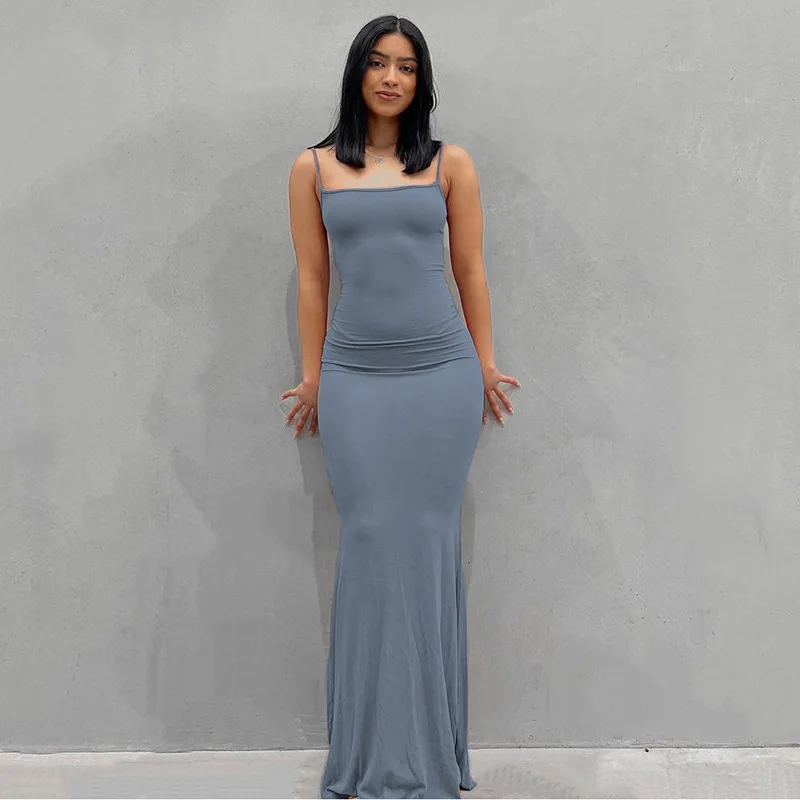 2024 Summer Dresses For Women Sexy Spaghetti Strap Black Long Dress Y2k Sleeveless Solid Skinny Bodycon Trumpet Maxi Vestidos - Image 14