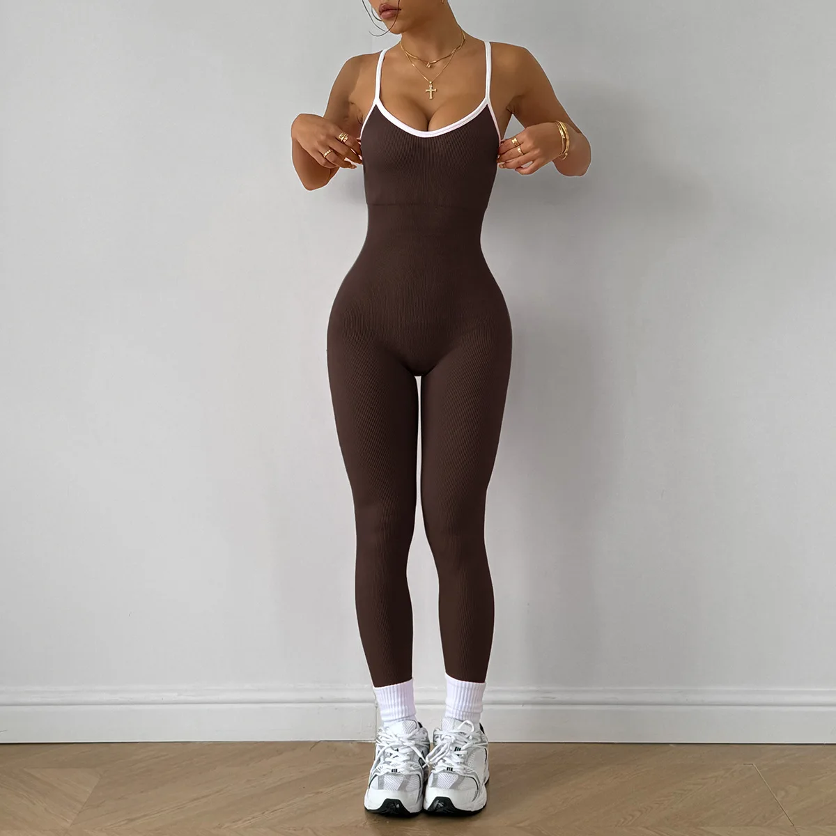Color Blocking Straps Sports Yoga Jumpsuit Sleeveless Quick Drying Thread Tight Fitting Fitness One-Piece Yoga Suit Luxury Brand - Image 7