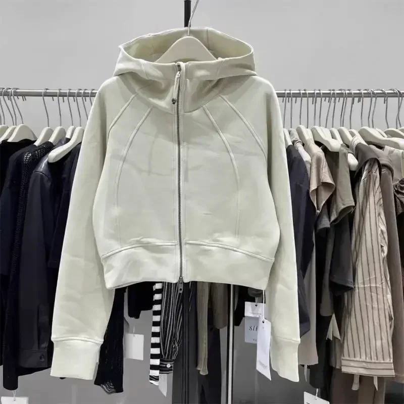 Korean version solid color hoodie women 2000 version casual use loose zipper short jacket women long sleeve jacket