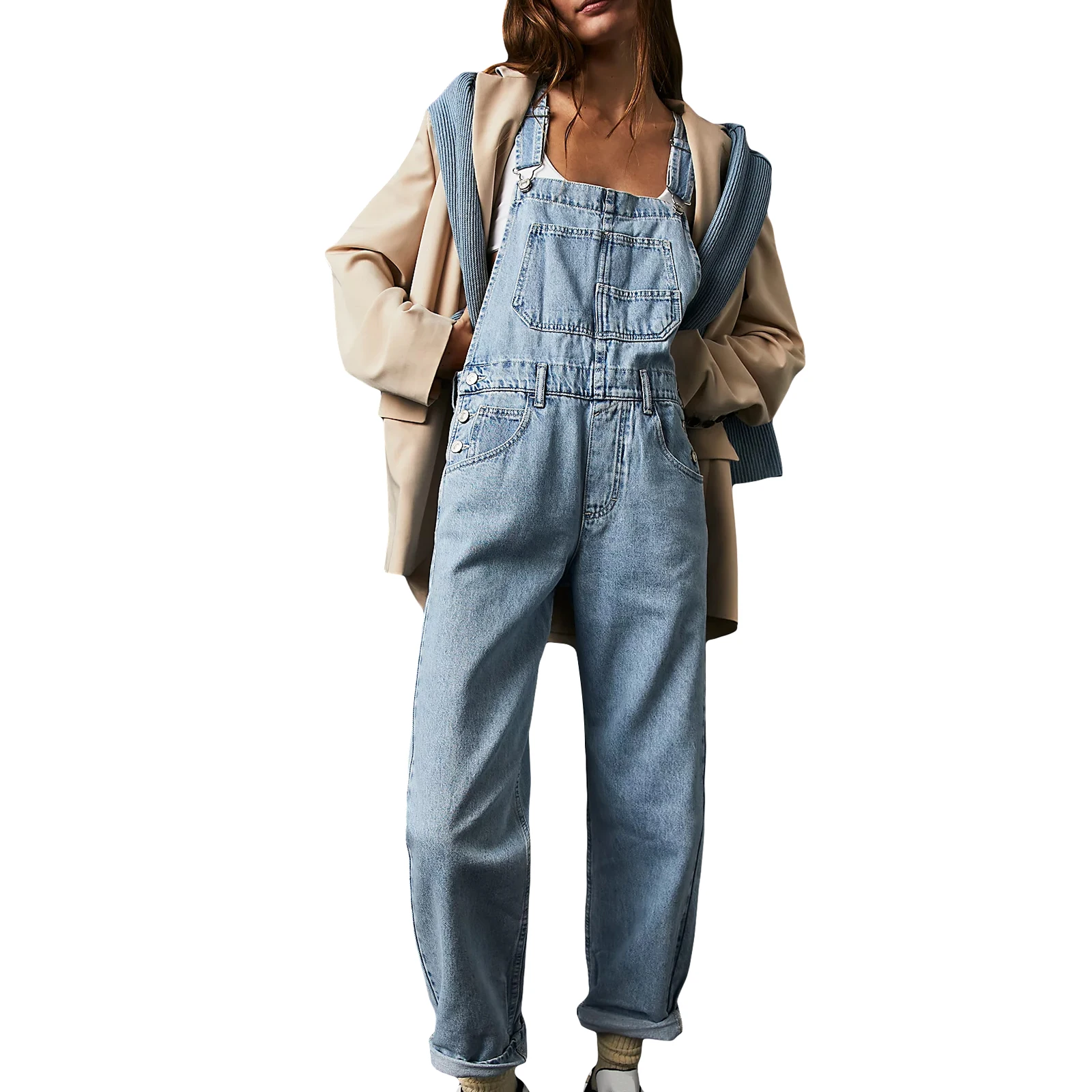 Casual Women Summer Vintage Retro Denim Long Jumpsuit Spaghetti Strap Straight Romper Pants Baggy Bib Overalls Jumpsuits - Image 7
