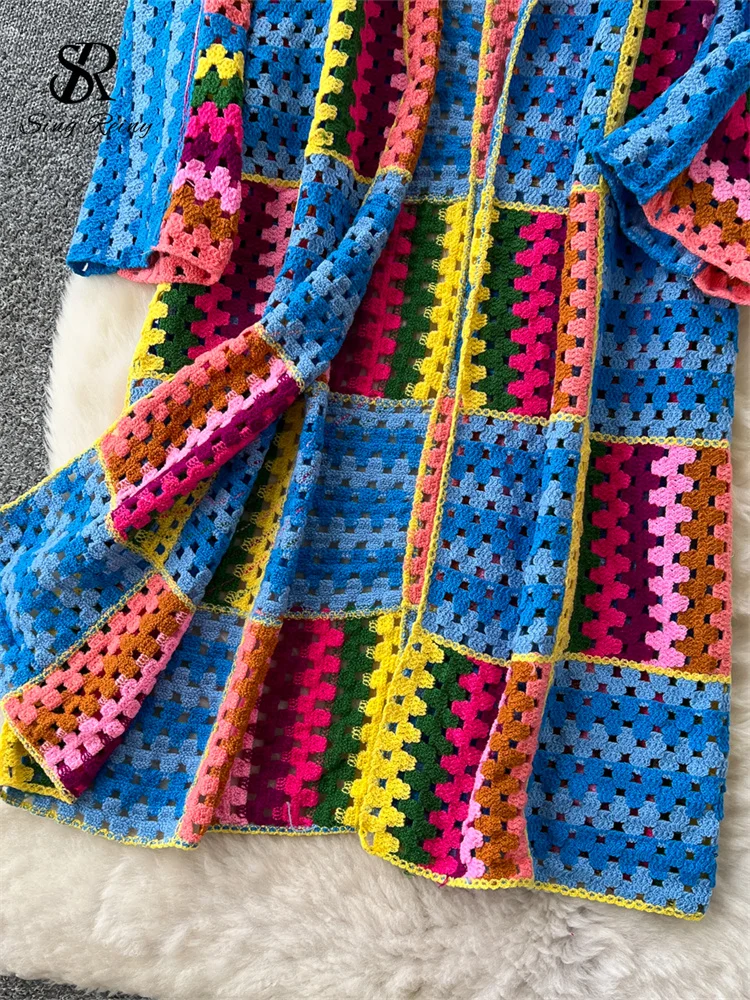 SINGREINY Bohemian Knitting Long Cardigans 2025 Spring Fashion Vintage Hollow Out Streetwear Summer Loose Multicolor Overcoat - Image 5