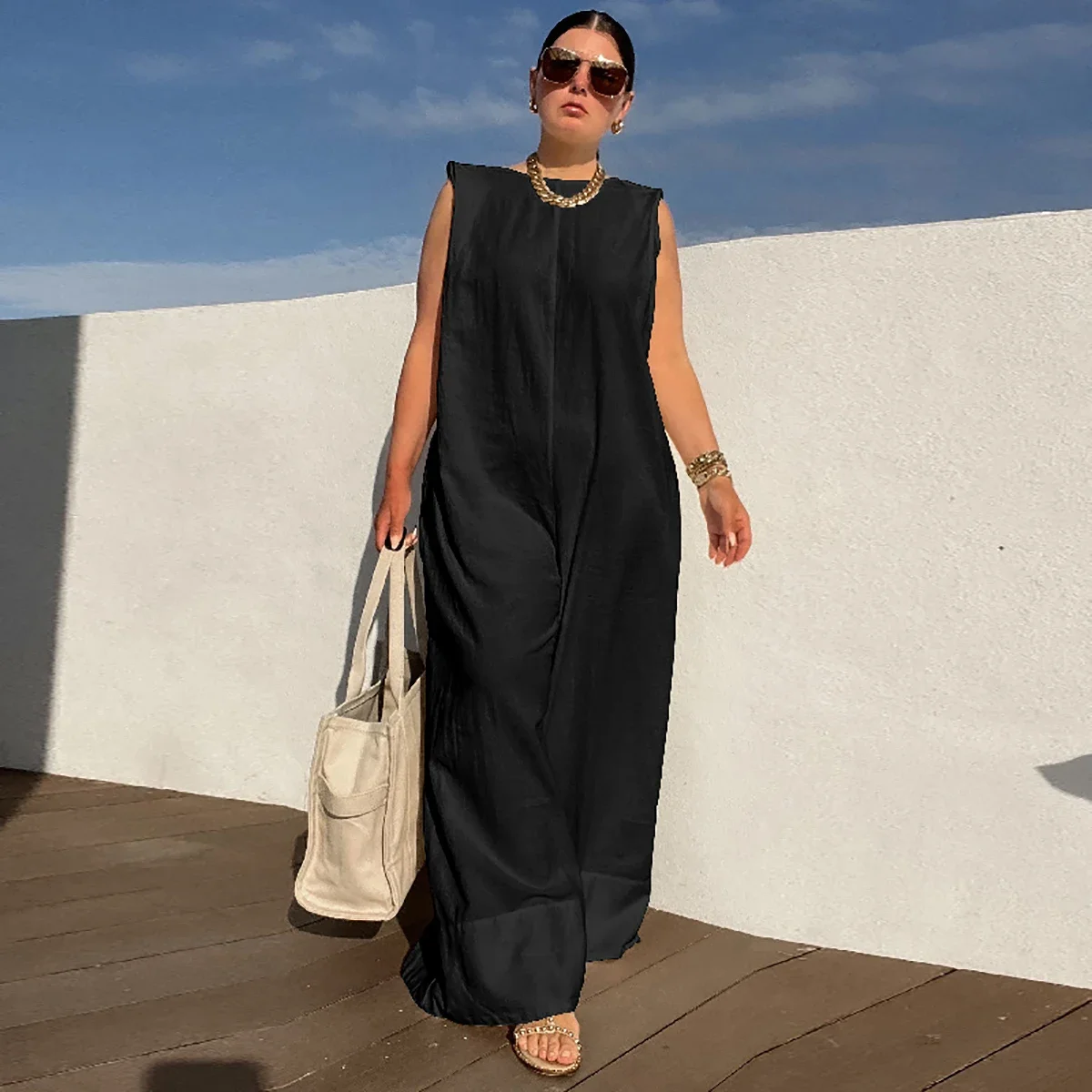Yeezzi Solid Color Sleeveless Wide Leg Fitness Summer Fashion Female Loose Black White Casual Cool Jumpsuits For Women 2025 New - Image 6
