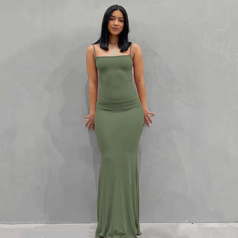 2024 Summer Dresses For Women Sexy Spaghetti Strap Black Long Dress Y2k Sleeveless Solid Skinny Bodycon Trumpet Maxi Vestidos - Image 5