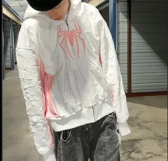 Men Spider Print Hoodies Women Hip Hop Zipper Long Sleeve Jacket Coats Y2k Autumn Winter Harajuku Casual Loose Hooded Sweatshirt - Image 5