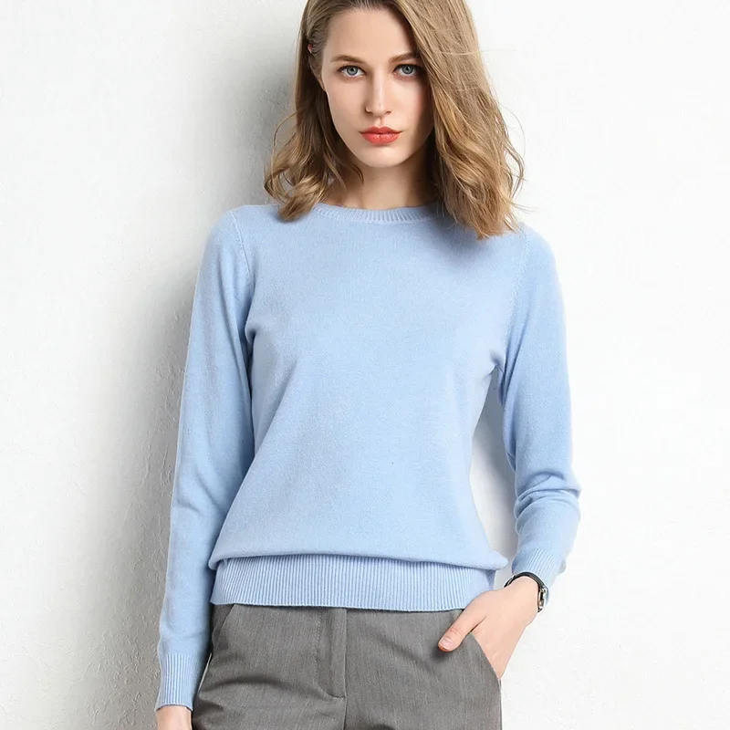 2023 Women Slim O-Neck Pullover Cashmere Wool Blending Sweater Autumn And Winter Long-Sleeved Knit Bottoming Shirt Large Size - Image 9