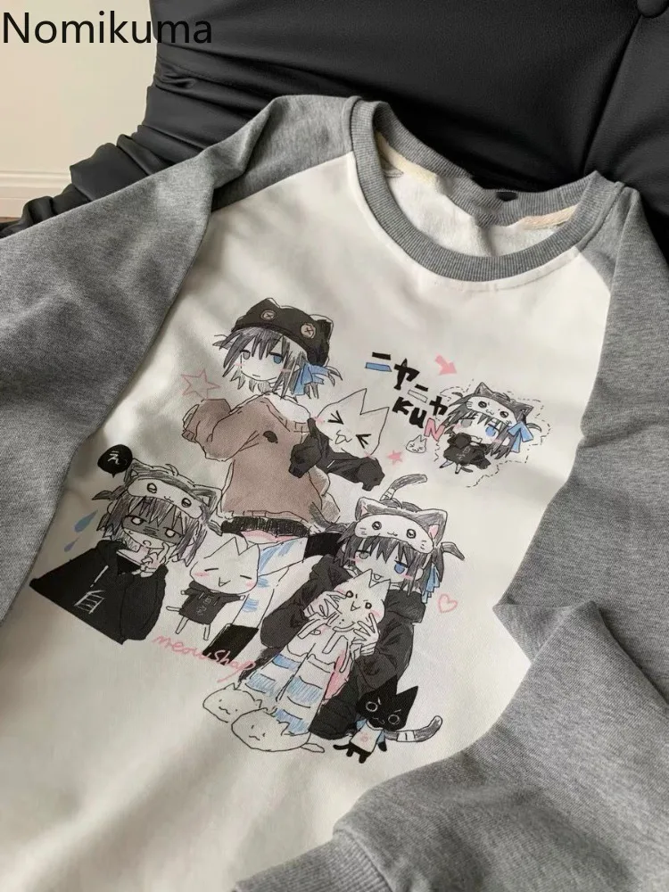 Cotton Cat Print Hoodies Women Streetwear Chic Long Sleeve Sweatshirts Casual Korean Oversized Hoodie Y2k Tops 2025 Ropa Mujer