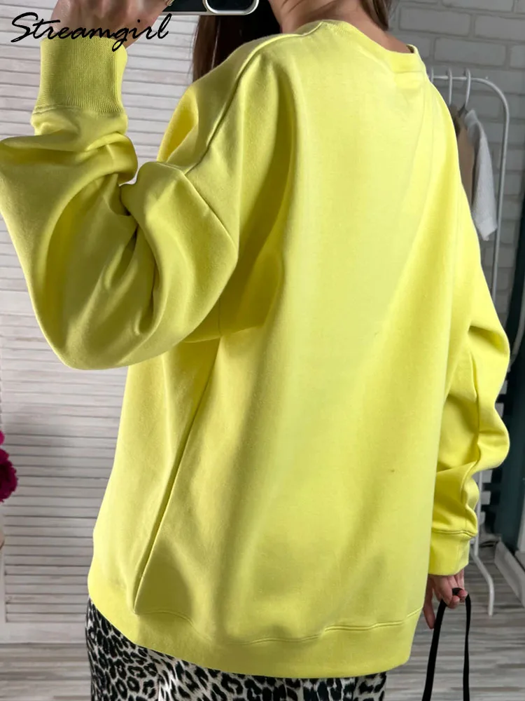 Women Sweatshirts No Hood Oversized Cotton Long Sleeve Tops Basic Solid O Neck Sweatshirts For Women Oversized Pullovers Spring - Image 2
