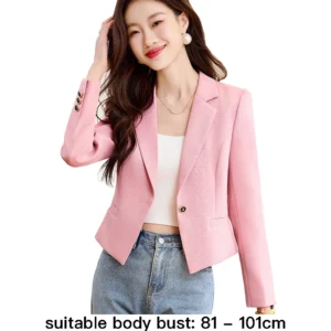 High quality short blazer for women single breasted long sleeve new spring 2025 elegant fashion office clothes black white pink