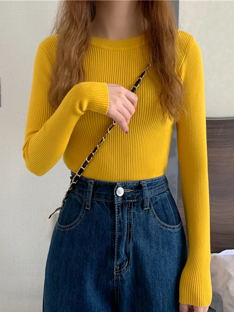 2025 New Women Sweater Autumn Winter Long Sleeve Pullover Basic Top Fashion O-neck Elastic Female Winter Solid Knitted Jumper - Image 9