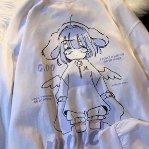 Harajuku Anime Girl Design Sweatshirts Couples Kawaii Hoodie Comfortable Creative Top All-Match Comfortable Streetwear Womens