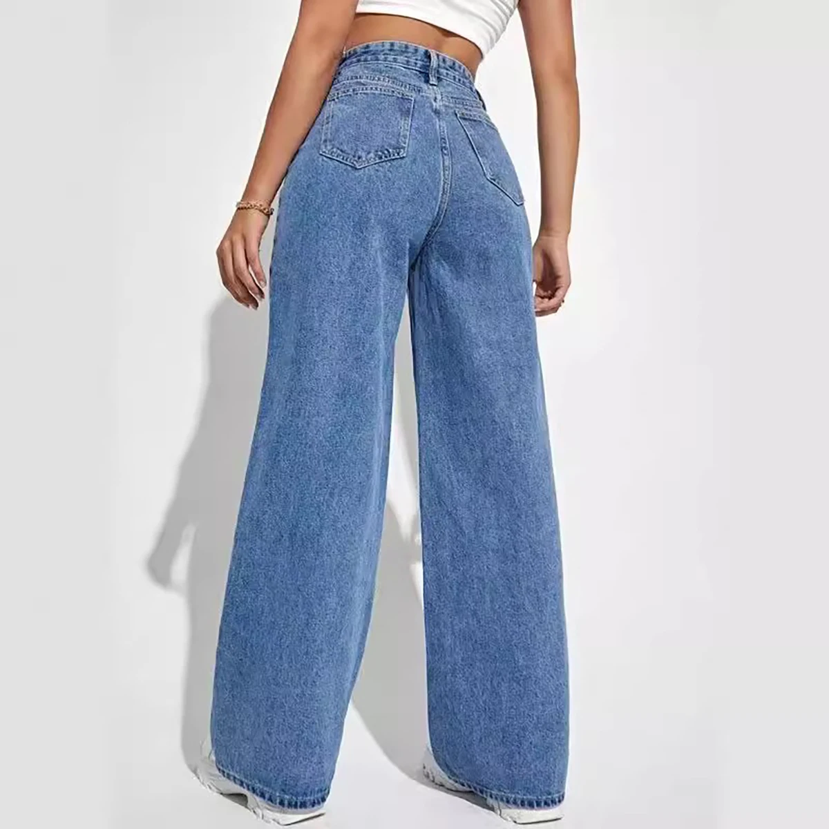 Women's new dark blue wide leg straight jeans slimming all-match - Image 3