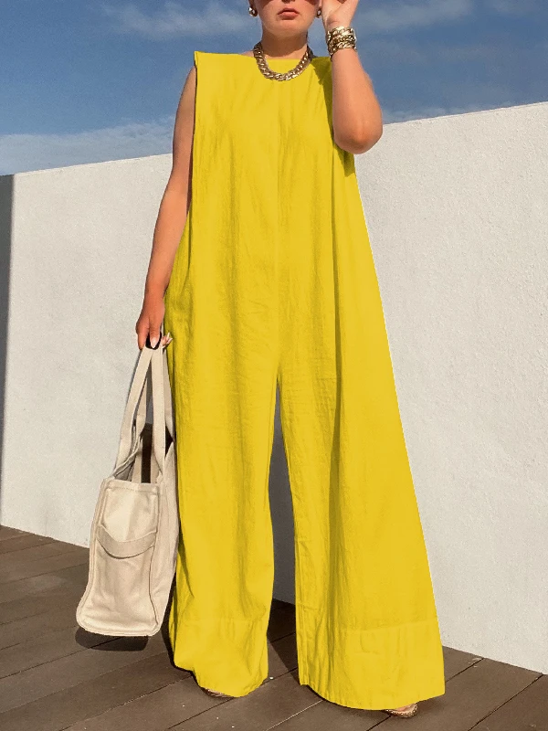 Yeezzi Solid Color Sleeveless Wide Leg Fitness Summer Fashion Female Loose Black White Casual Cool Jumpsuits For Women 2025 New - Image 8