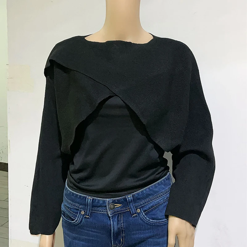 Autumn Knitted Cropped Sweater Y2K Tops Women Long Sleeve Pullovers Sweater Winter Cross Irregular Streetwear Sweater Pull 22933 - Image 4