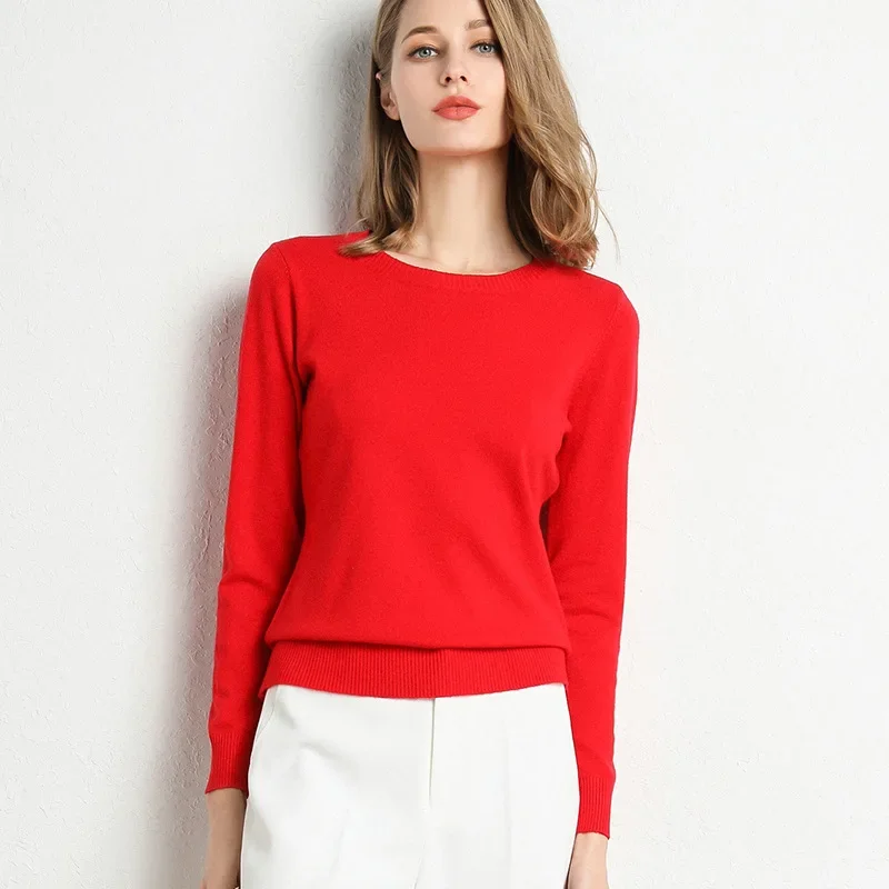 2023 Women Slim O-Neck Pullover Cashmere Wool Blending Sweater Autumn And Winter Long-Sleeved Knit Bottoming Shirt Large Size - Image 15
