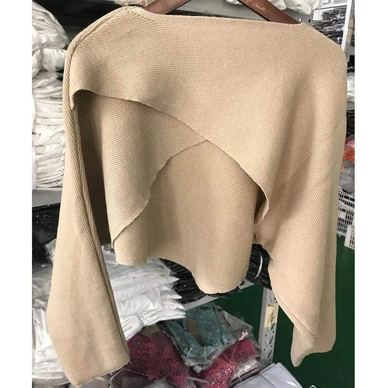 Autumn Knitted Cropped Sweater Y2K Tops Women Long Sleeve Pullovers Sweater Winter Cross Irregular Streetwear Sweater Pull 22933 - Image 5
