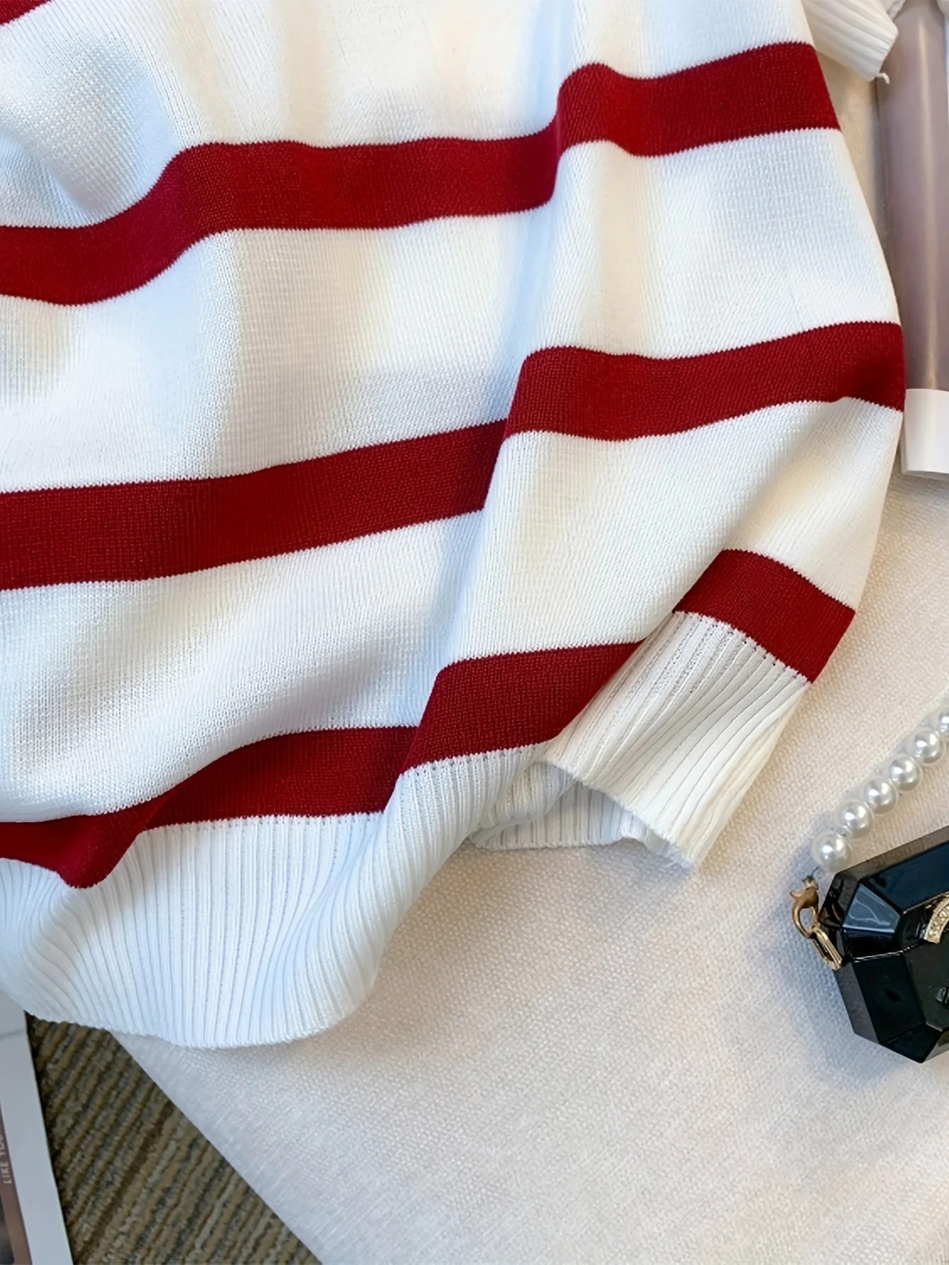 2024 New Striped Pattern Collared Sweater Versatile Short Sleeve Knitted Top For Spring & Summer Women's Clothing Crop Top - Image 4