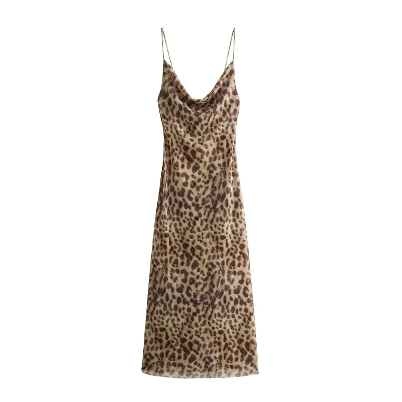 TRAF Leopard Print Tulle Slip Dress Woman Backless Summer Long Dresses For Women Vintage Sexy Party Dresses Midi Holiday Dress - Image 2