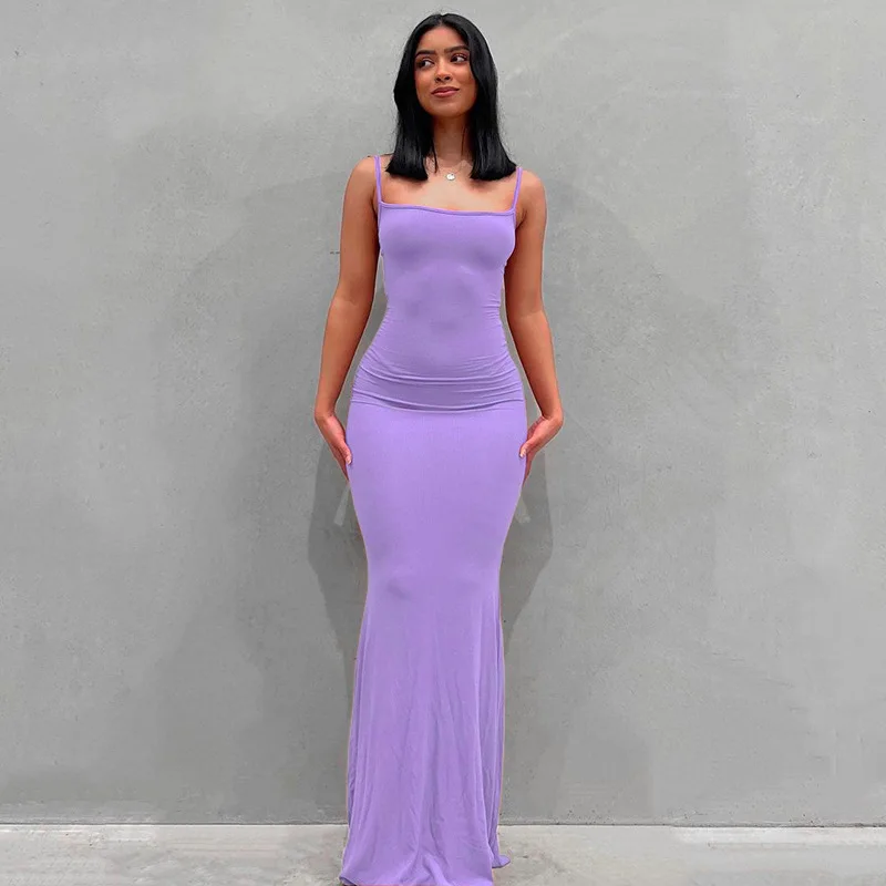 2024 Summer Dresses For Women Sexy Spaghetti Strap Black Long Dress Y2k Sleeveless Solid Skinny Bodycon Trumpet Maxi Vestidos - Image 13