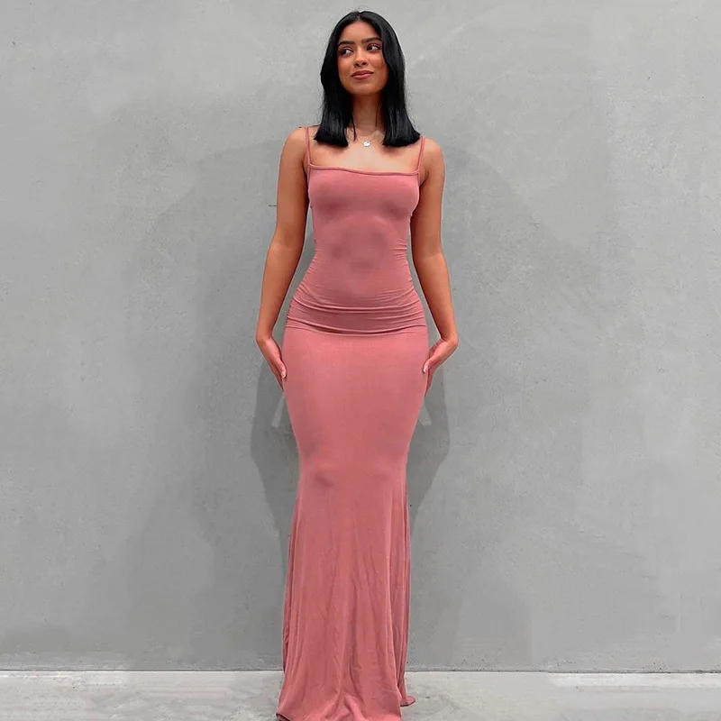 2024 Summer Dresses For Women Sexy Spaghetti Strap Black Long Dress Y2k Sleeveless Solid Skinny Bodycon Trumpet Maxi Vestidos - Image 4