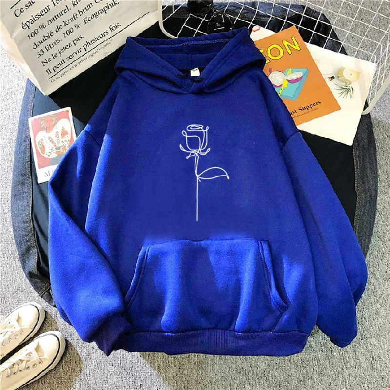 2024 Autumn Winter Hoodies Sportwear Women's Hoodie Pullover Sweatshirt Stylish Flower Print With Thick Long Sleeves Tops Loose - Image 9