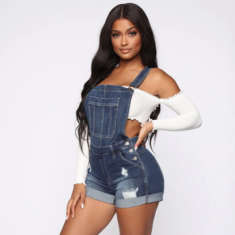 New Summer Women Shorts Overalls Ripped Jeans Lady Sexy Stretch Rompers Denim Pants Lady Cross Strap Jumpsuit Casual Bodysuits - Image 6