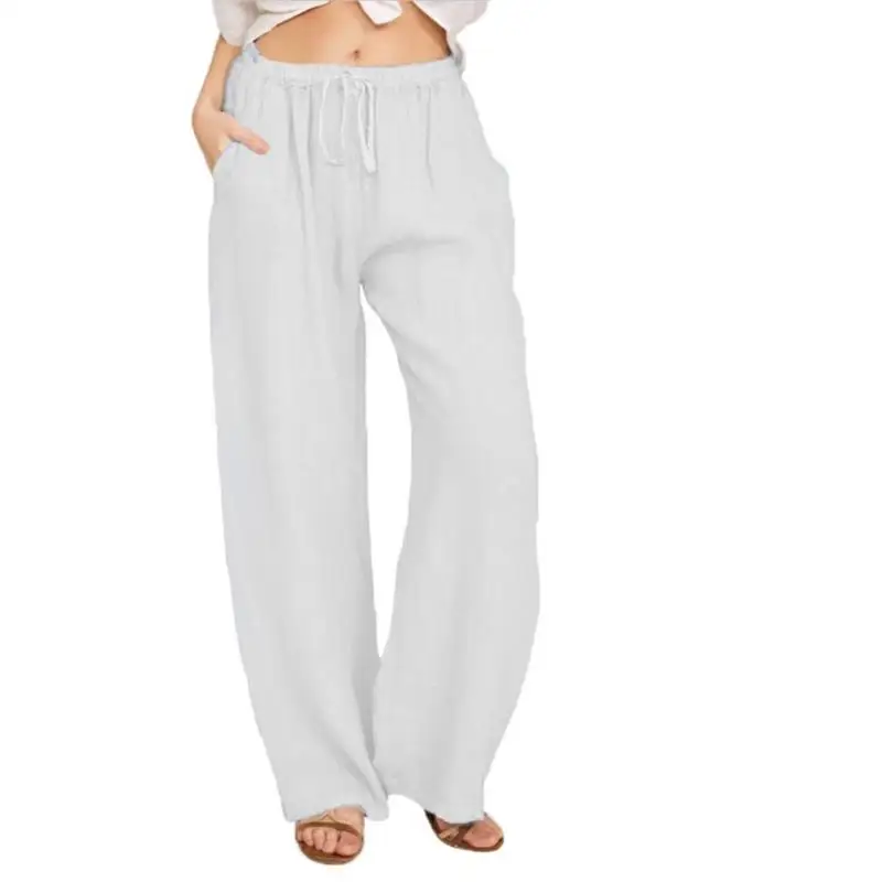 Epligg Summer Autumn Cotton Linen Wide Leg Pants for Women Pants Full Length Casual Pants Female Solid Loose Straight Trousers - Image 6