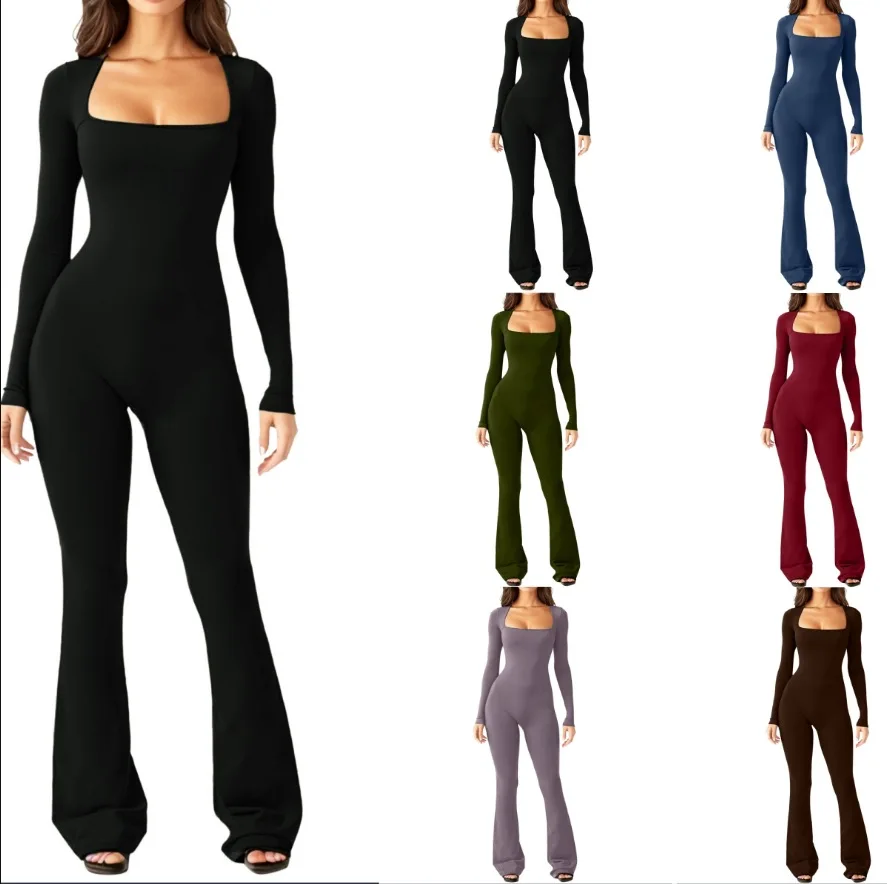 Fashion Slim Jumpsuits Women Sexy Package Hip Bodycon Square Collar Low Cut Trendy Ladies Jumpsuit Streetwear Y2k Style Clothing - Image 6