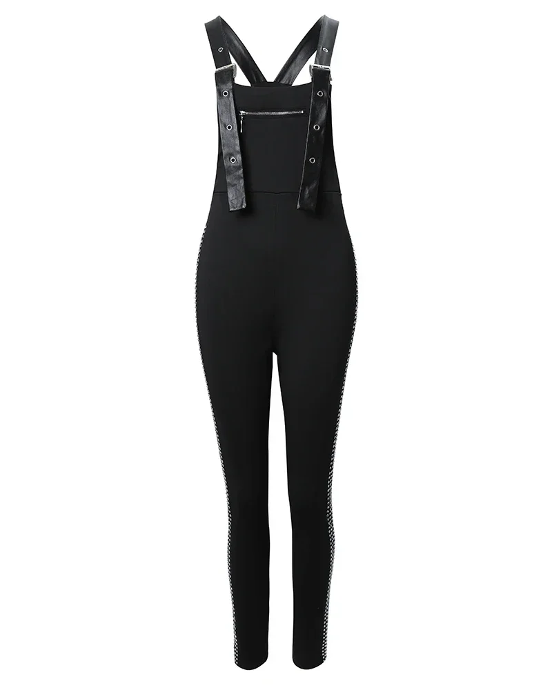 Summer Rhinestone Decor Buckled Suspender Jumpsuit 2025 Women Long Jumpsuits Elegant New Fashion Woman Casual Daily Clothing - Image 5