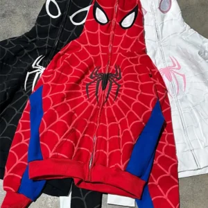 Men Spider Print Hoodies Women Hip Hop Zipper Long Sleeve Jacket Coats Y2k Autumn Winter Harajuku Casual Loose Hooded Sweatshirt