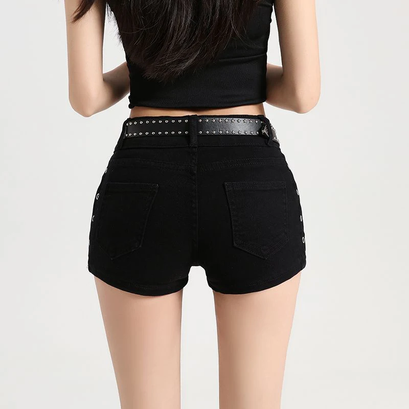 Summer Y2k Sexy Low Waist Mini Denim Shorts Women Vintage Korean Popular Girls Slight Strech Streetwear Gothic Rivet Black Jeans - Image 3