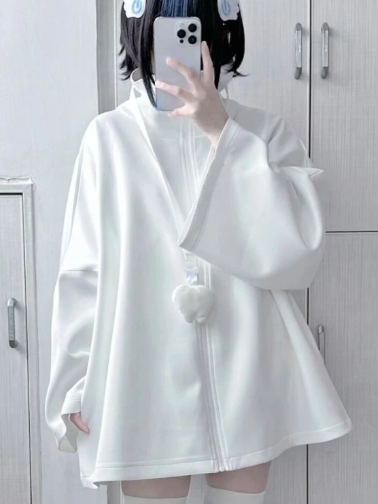 Spring Japanese Casual Solid Hoodies Women Loose Y2k Aesthetic Oversized Embroidery Coats Harajuku Zipper Grunge Sweatshirts - Image 5