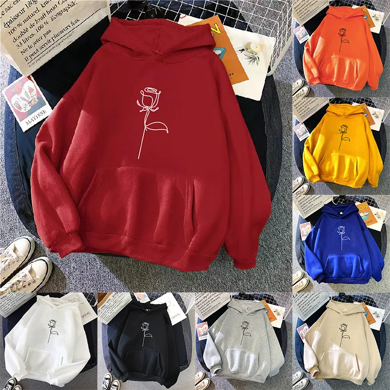 2024 Autumn Winter Hoodies Sportwear Women's Hoodie Pullover Sweatshirt Stylish Flower Print With Thick Long Sleeves Tops Loose