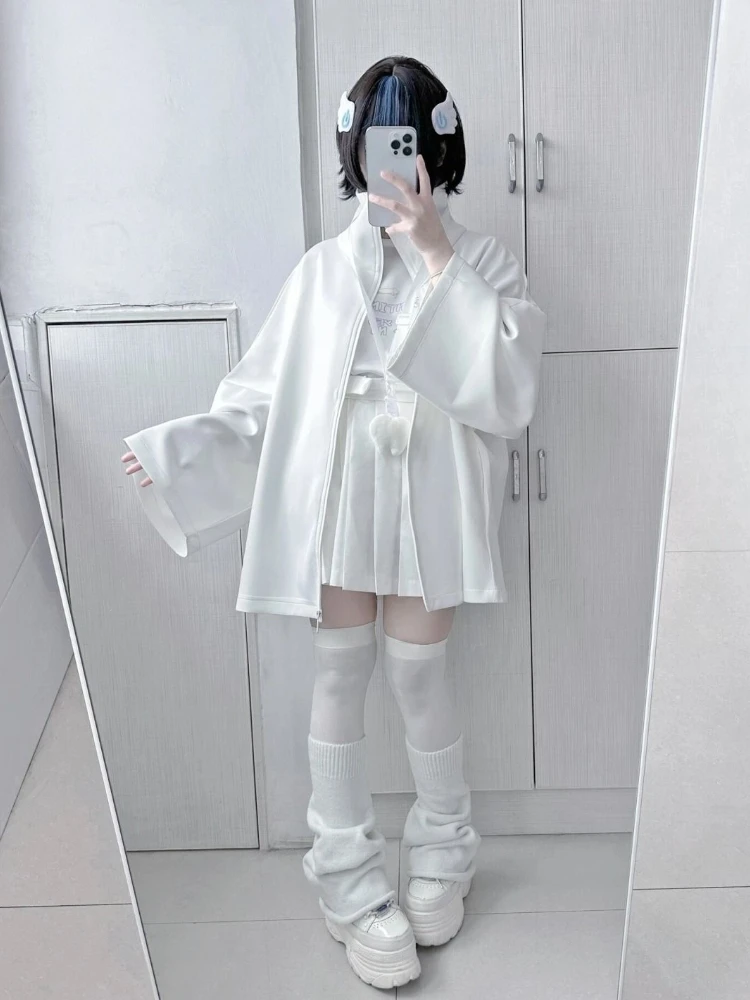 Spring Japanese Casual Solid Hoodies Women Loose Y2k Aesthetic Oversized Embroidery Coats Harajuku Zipper Grunge Sweatshirts - Image 2