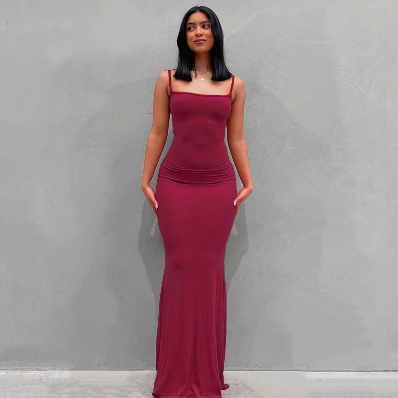 2024 Summer Dresses For Women Sexy Spaghetti Strap Black Long Dress Y2k Sleeveless Solid Skinny Bodycon Trumpet Maxi Vestidos - Image 18