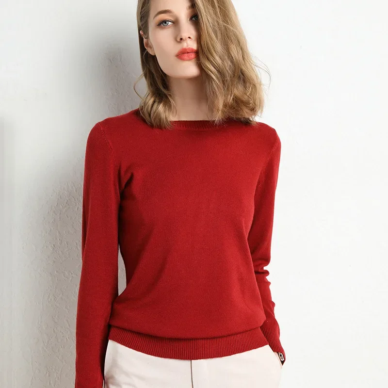 2023 Women Slim O-Neck Pullover Cashmere Wool Blending Sweater Autumn And Winter Long-Sleeved Knit Bottoming Shirt Large Size - Image 16