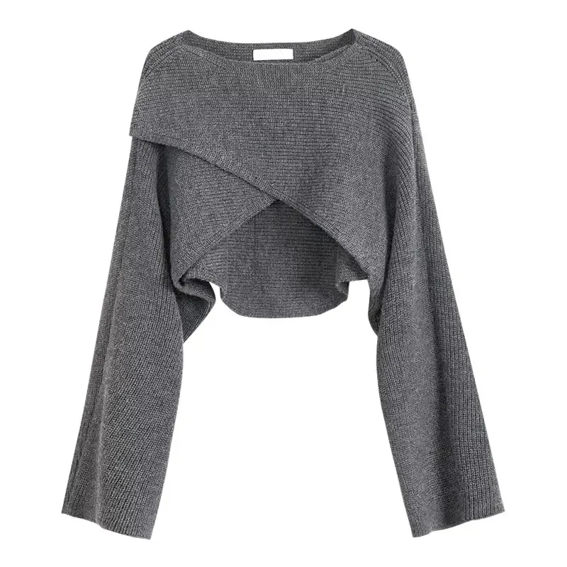 Autumn Knitted Cropped Sweater Y2K Tops Women Long Sleeve Pullovers Sweater Winter Cross Irregular Streetwear Sweater Pull 22933 - Image 7