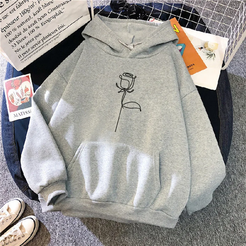 2024 Autumn Winter Hoodies Sportwear Women's Hoodie Pullover Sweatshirt Stylish Flower Print With Thick Long Sleeves Tops Loose - Image 5