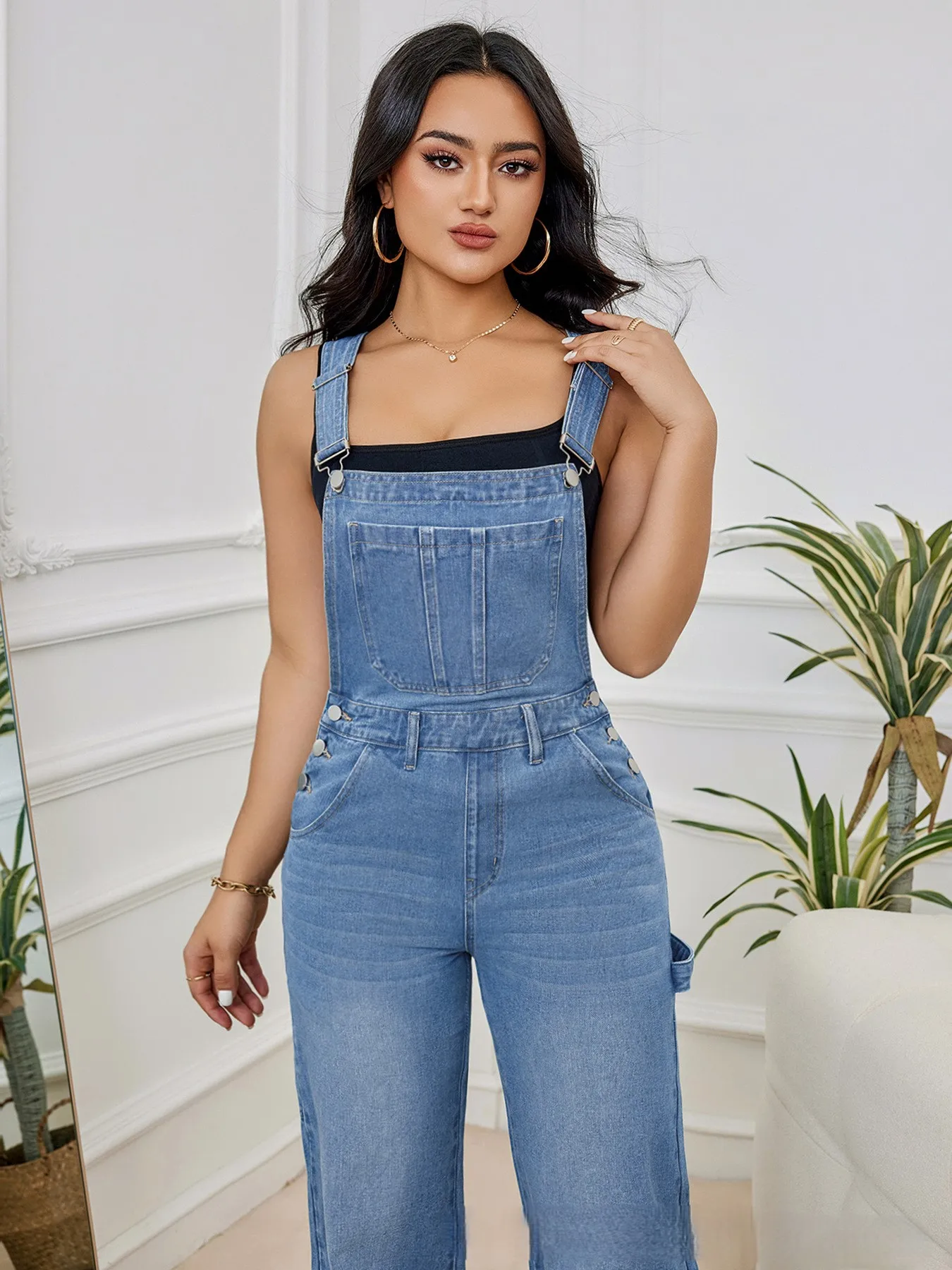 Hot Sale Womens Denim Bib Jumpsuits Casual Sleeveless Adjustable Straps Loose Baggy Cargo Jean Overalls Y2K Jumpers With Pockets - Image 2